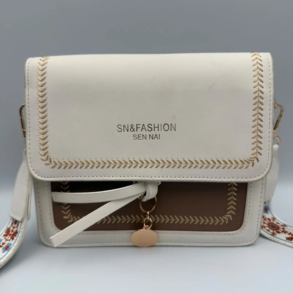 SN&F Fashion Sen Nai Small Purse White Brown Retro Strap Crossbody